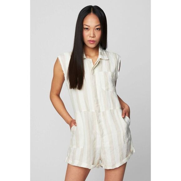 NWT - Blank NYC Striped Linen Romper In Changing Lanes - Picture 1 of 9